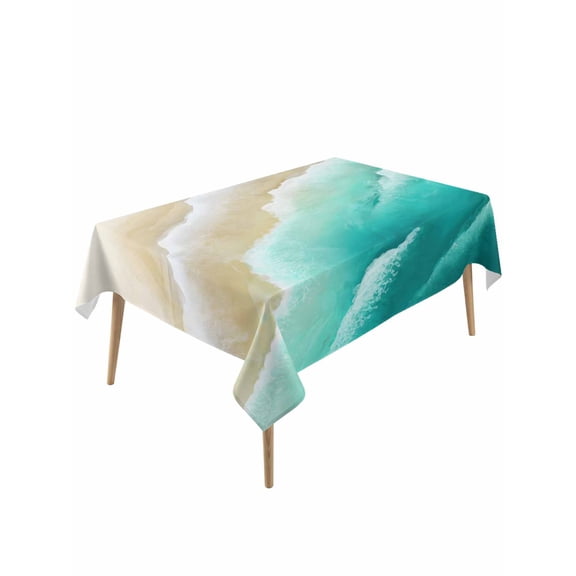 Ombre Turquoise Ocean Table Cloth, Waterproof Tablecloth for Rectangle Tables, Gradient Coastal Beach Waves Summer Reusable Washable Fabric Table Cover for Restaurant Kitchen Dining Tables 60"x120"