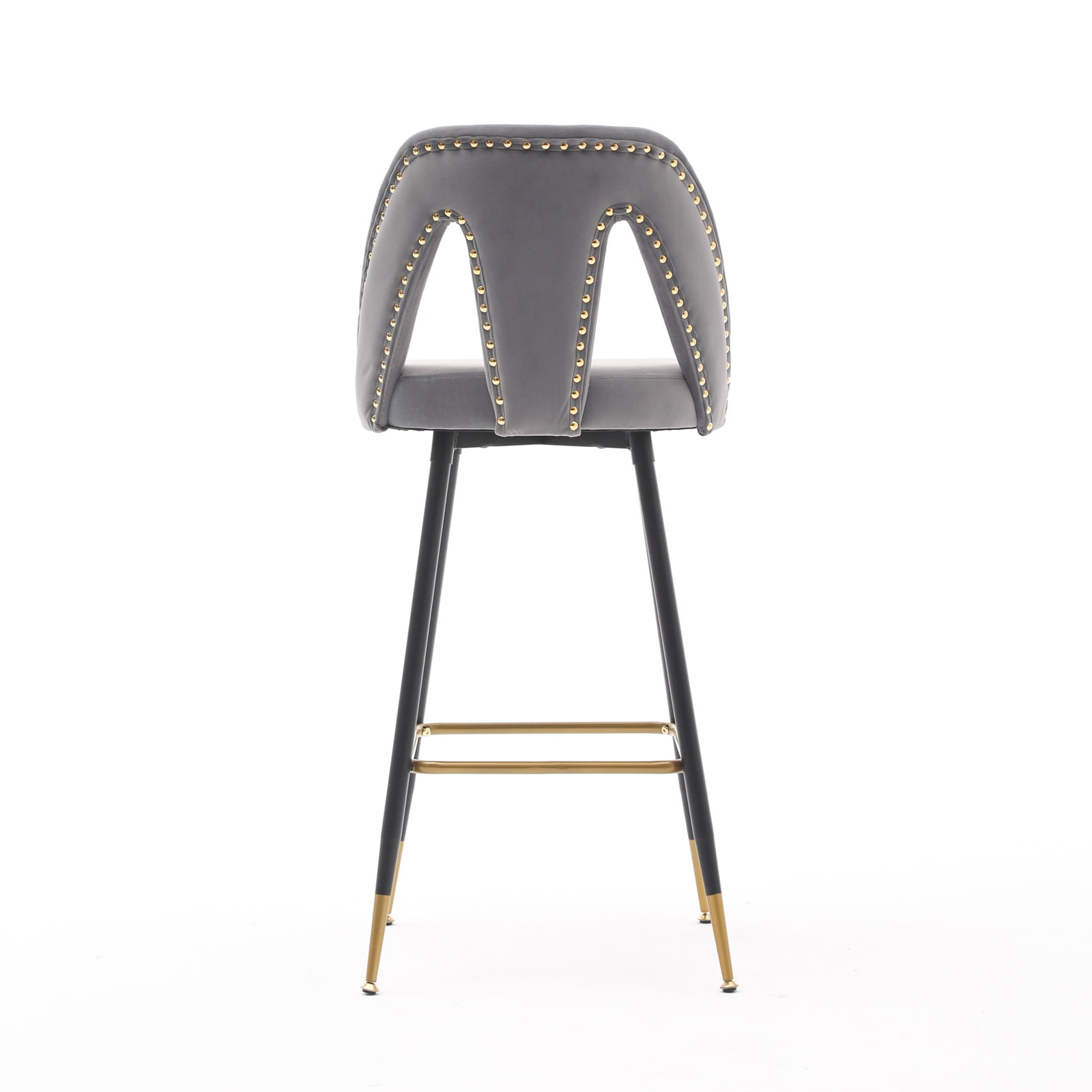 Private Jungle Set of 2 Velvet Upholstered Connor 28" Bar Stool & Counter Stools with Nailheads and Gold Tipped Black Metal Legs,Gray Private Jungle Set of 2 Velvet Upholstered Connor 28" Bar Stool & Counter Stools with Nailheads and Gold Tipped Black Metal Legs,Gray