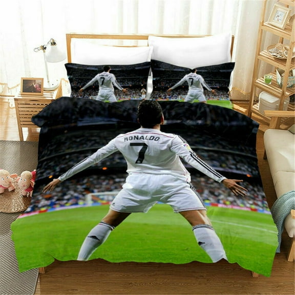 Youth Kids Cristiano Ronaldo Duvet Cover Set Cotton Bedding Sets for Boy Girl Soft and Lightweight Comforter Cover Zipper