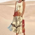 thumbnail image 1 of LSLJS Robe Longue Sans Manches en Coton et Lin à Col Rond Imprimé avec Poche, Robe d'Été de Plage, 1 of 5