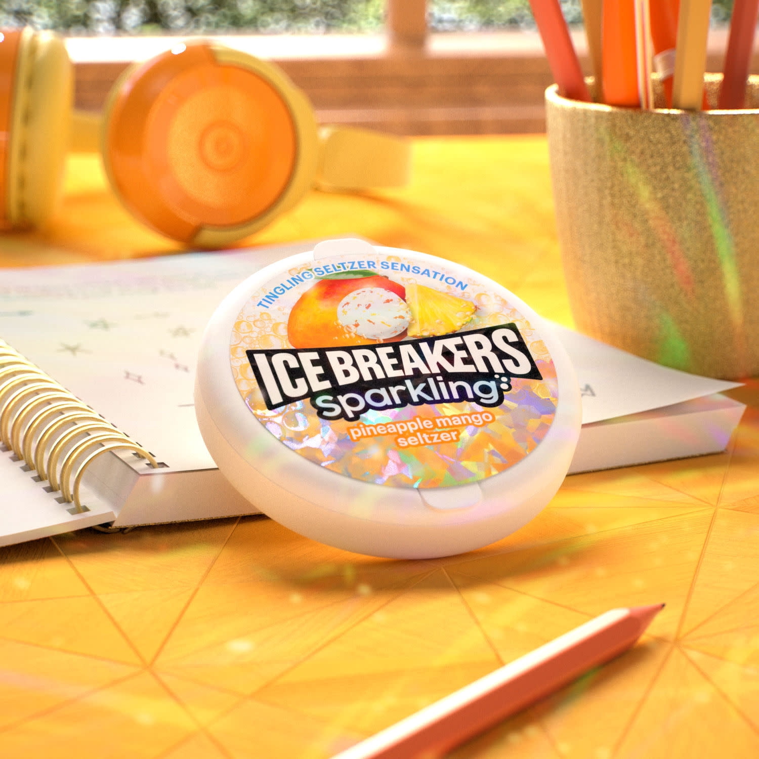 Ice Breakers Sparkling Pineapple Mango Seltzer Flavored Sugar Free Mints, Puck 1.5 oz