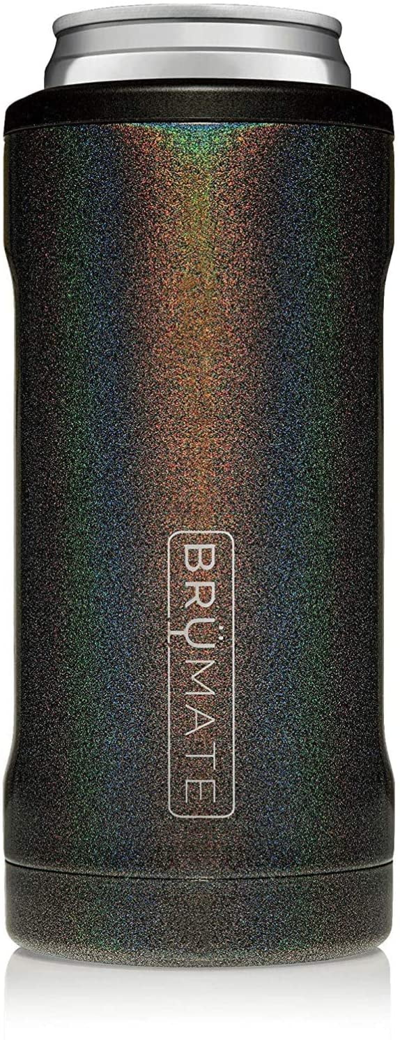 BrüMate Hopsulator Slim Double-walled Stainless Steel Insulated Can Cooler  for 12 Oz Slim Cans (Glitter Merlot) 