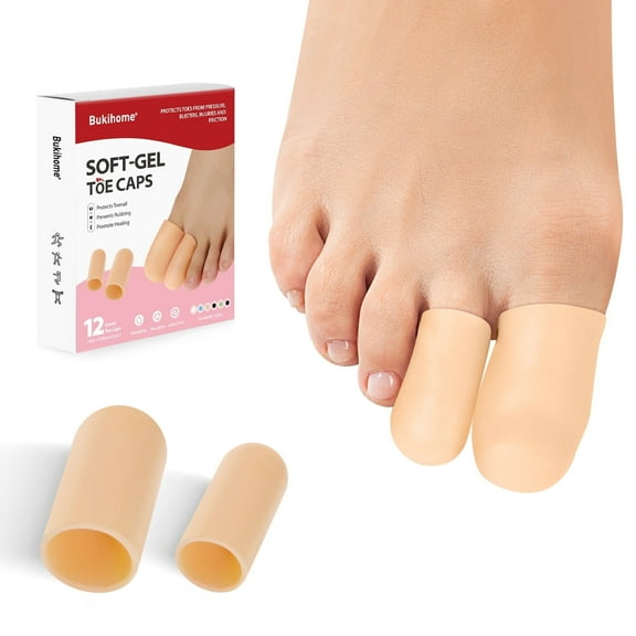 Bukihome 12 Pcs Gel Toe Cap, Toe Protector for Women Men - Cushions and Protects to Cover Toes, Relief Toe Pain from Ingrown Toenails, Corns, Blisters, Hammer Toes,Multi Size