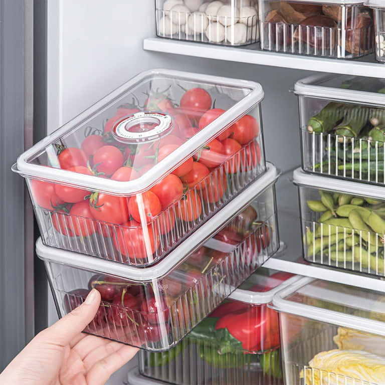 Infidev Stackable Plastic Refrigerator Organizer Drawer Transparent Food Storage Box for Fridge Freezer Pantry Kitchen Countertop Fresh Container
