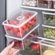 thumbnail image 5 of Caja organizadora de refrigerador | Contenedor de almacenamiento de alimentos de plástico transparente apilable para frigorífico, congelador, despensa | Cajón extraíble | Recipiente transparente, 5 of 8