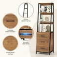 thumbnail image 6 of LOKO Industrial Ladder Bookshelf, Freestanding 4-Tier Bookcase with 3 Drawers & Metal Frame, 69” Tall Wooden Storage Organizer for Living Room, Office, Study Room & Entryway (Brown), 6 of 9