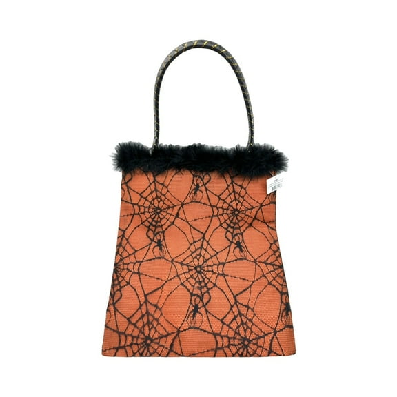 Orange and Black Halloween Spider Web Lace Trick or Treat Tote Bag - Candy Bag