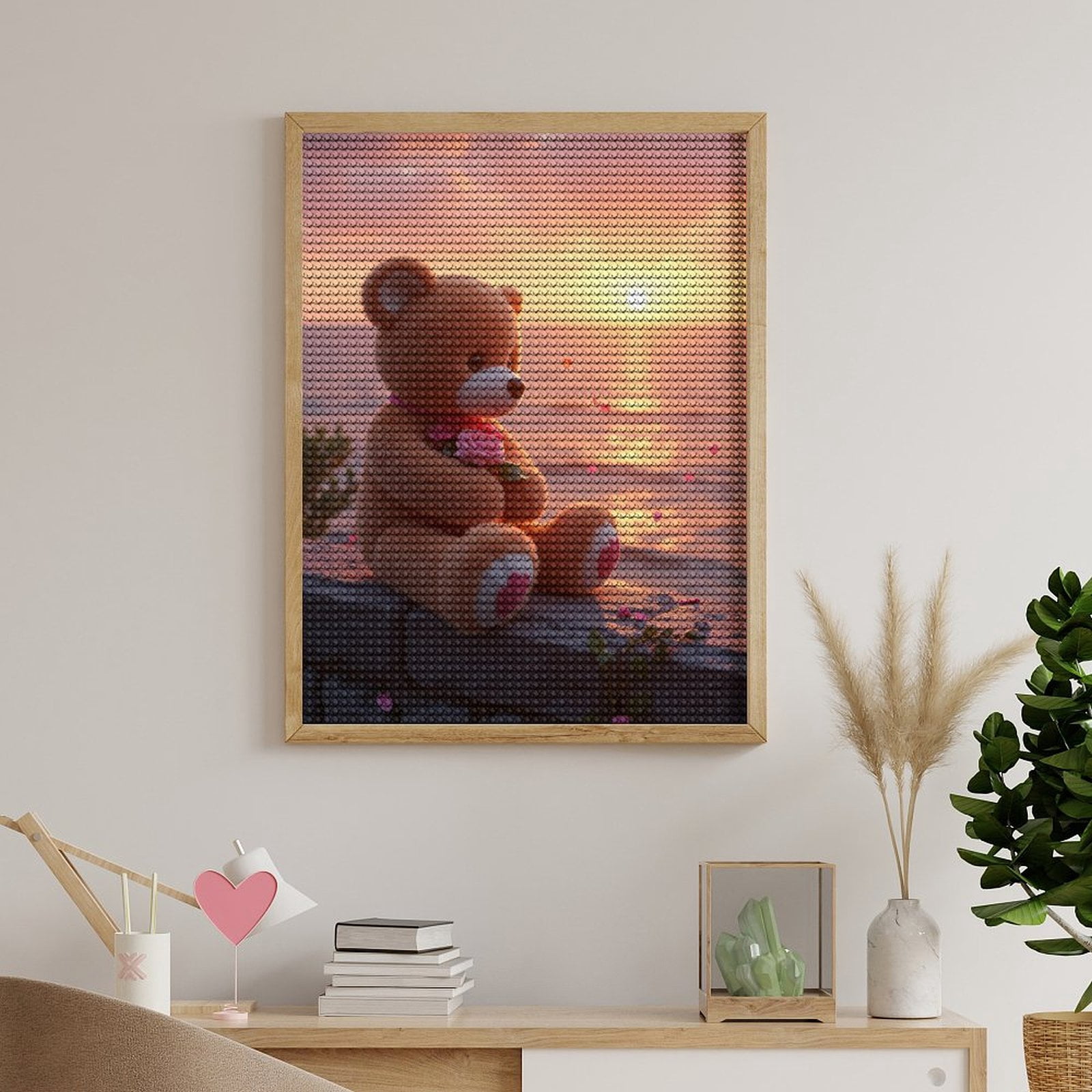 Diamond Art Kits for Adults, Teddy Bear Sunset Romance Blossom 5D Diamond Painting Kits for Adults Beginners, DIY Full Drill Diamond Painting, Gem Art and Crafts 12x16