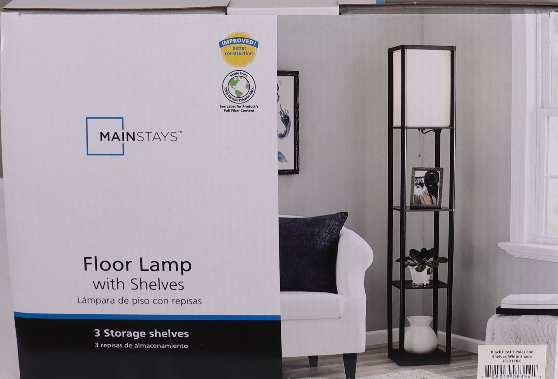 Mainstays 62-Inch Floor Lamp with Shelves, Black photo 8