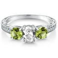 thumbnail image 3 of Gem Stone King 2.22 Ct Oval White Created Sapphire Green Peridot 925 Sterling Silver Ring (Size 7), 3 of 6