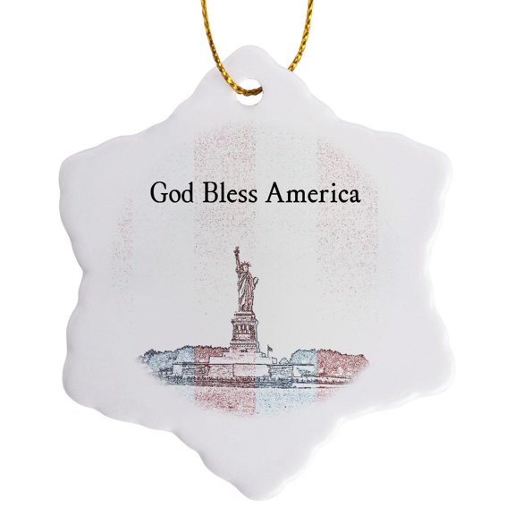 3drose, God Bless America - Statue of Liberty - New York - Patrioitic Usa, 3 inch Snowflake Porcelain Ornament