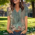 thumbnail image 2 of Uaswgudfs ​V-Neck Short Sleeve Women's Blouse: Floral Abstract Pattern & Breathable Fabric for Trendy Summer TopsArmy GreenL, 2 of 6