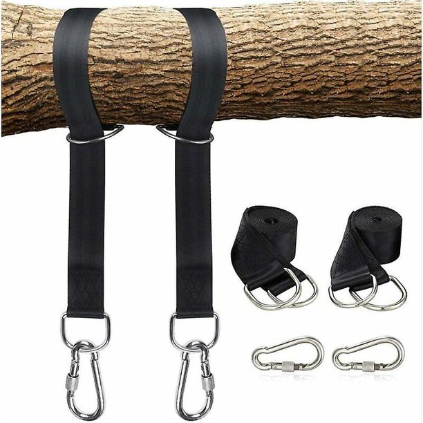 Gancho de mosquetón para barra de puerta, barra de dominadas para hamaca/barra de gimnasio, kit colgante para hamaca colgante, silla de bebé y columpio de patio (negro 150X5cm) -Fontainebleau