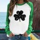 thumbnail image 2 of Camiseta informal de manga larga con cuello redondo y estampado de Día de San Patricio de patchwork de primavera para mujer Fridja  hkj2153, 2 of 6