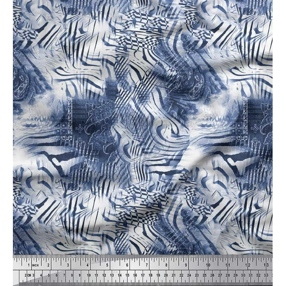Soimoi Blue Cotton Duck Fabric Wild Animal Skin Print Fabric by The Yard 42 Inch Wide