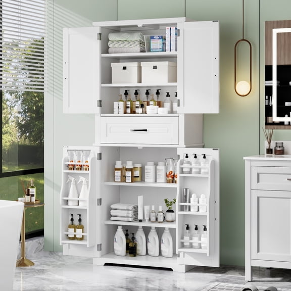 GDF Studio Modern Rectangle Bathroom Storage Cabinet with Adjustable Shelves, Drawers, and Anti-Tipping Design, White