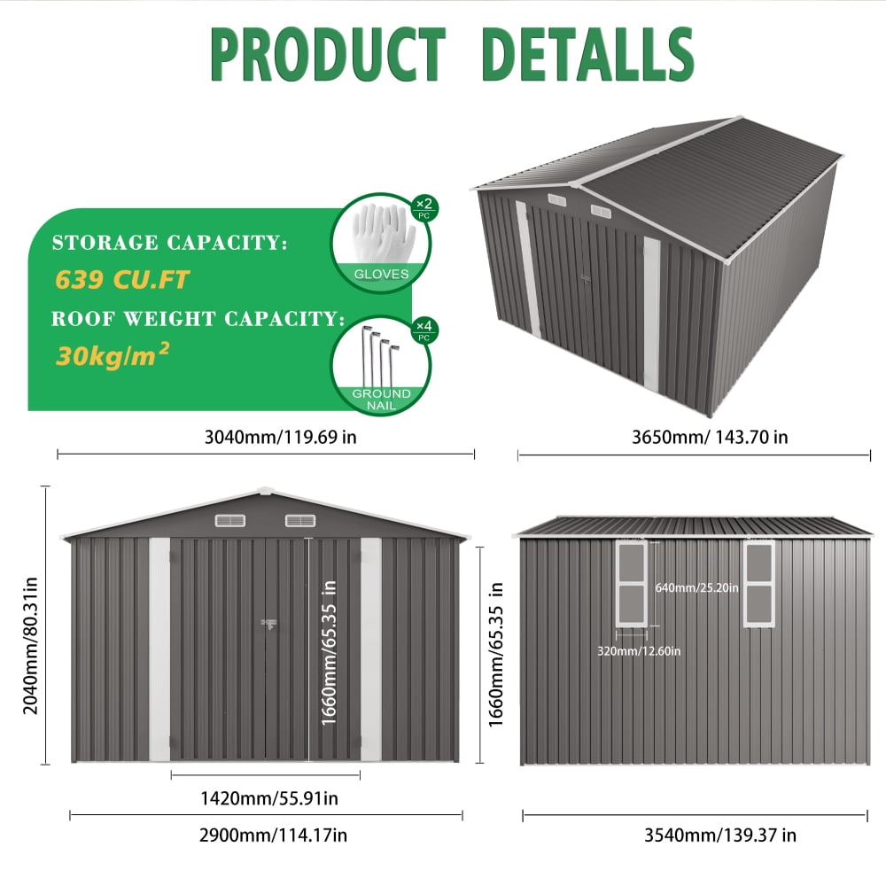 Extra Large Metal Utility Shed - Lockable Door Design with Clear Window for Lawn Equipment