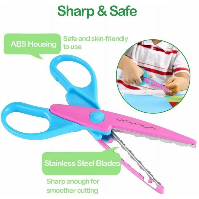 Asdirne Craft Scissors Decorative Edge, ABS Resin Scrapbook Scissors with 6 Pattern, Safe for Kids, Smoothly Cutting, Set of 6, Funny&Colorful