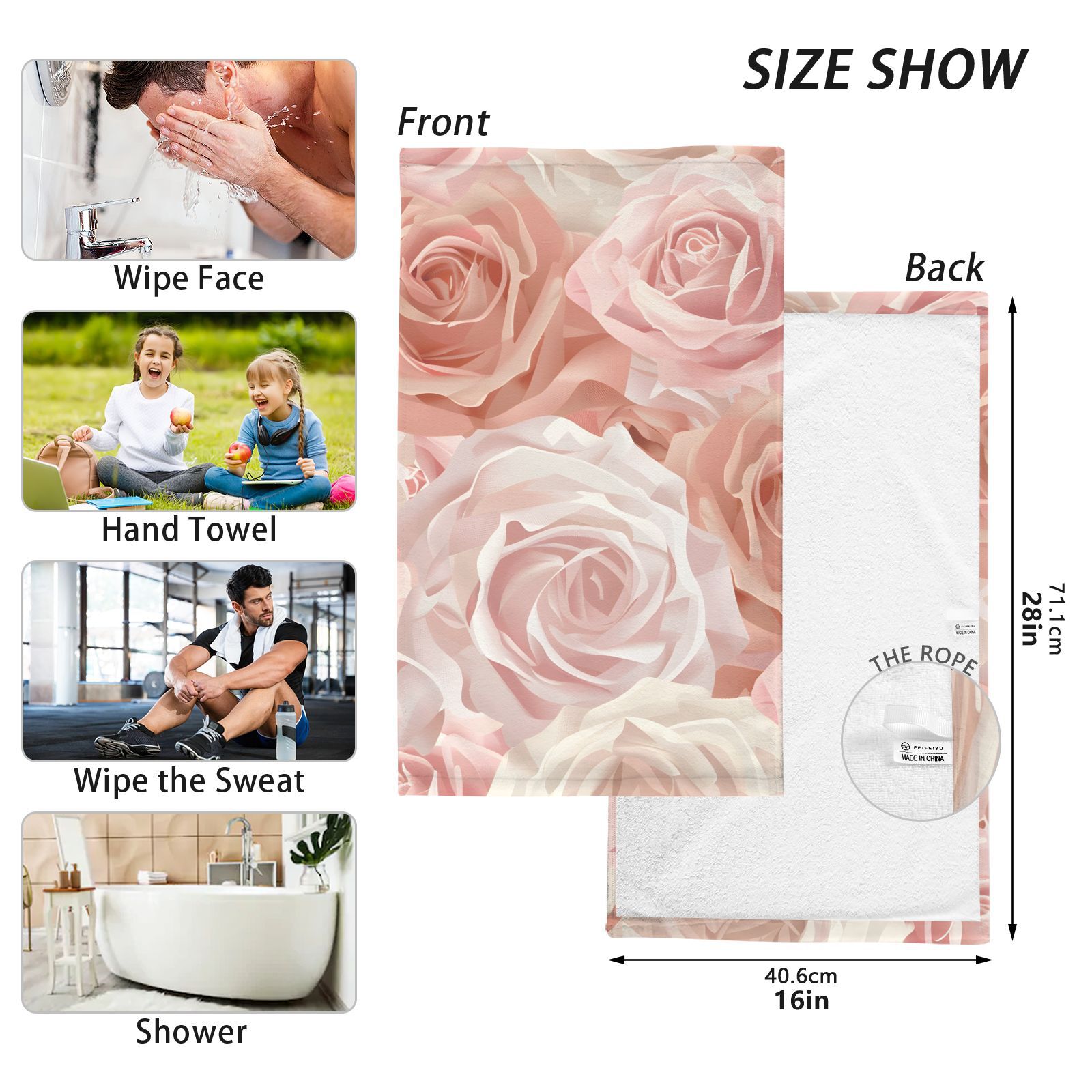 Roses Pink Hand Towel Bath Towels Face Towels Cotton Absorbent for Home Hotel Spa Swimming Yoga Sports Decorative Towel Set of 2