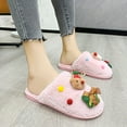 thumbnail image 6 of Lovskoo 2024 Women's Novelty Christmas Slippers Cute Fuzzy Reindeer Flat Plush Non-Slip Linen Comfortable House Slippers for Couple Indoor Pink, 6 of 8