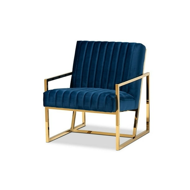 Glam Royal Blue Velvet Fabric Upholstered & Gold Finished Living Room