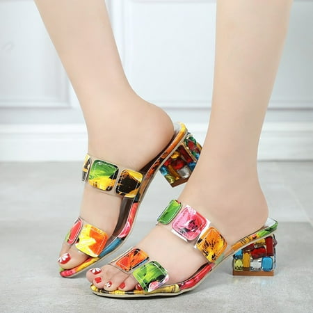 

Women Summer Slippers Rhinestone Pumps Slippers High Heels Platform Shoes