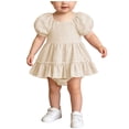 thumbnail image 4 of Fesfesfes Baby Toddler Girls Plaid Puff Sleeve Romper Dress with Bow Headband, Cute Summer Short Sleeve Onesie Bodysuit Outfit for Daily Wear Kids 0-18 Months Old., 4 of 9