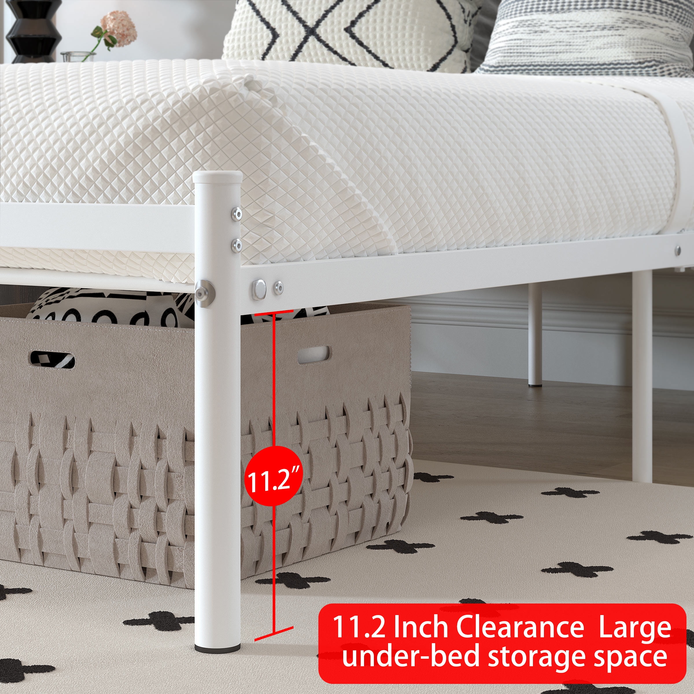 Yoneston 12” Full Size Heavy Duty Metal Platform Bed Frame with Love-Heart Shape Headboard for Bedroom Furniture, White