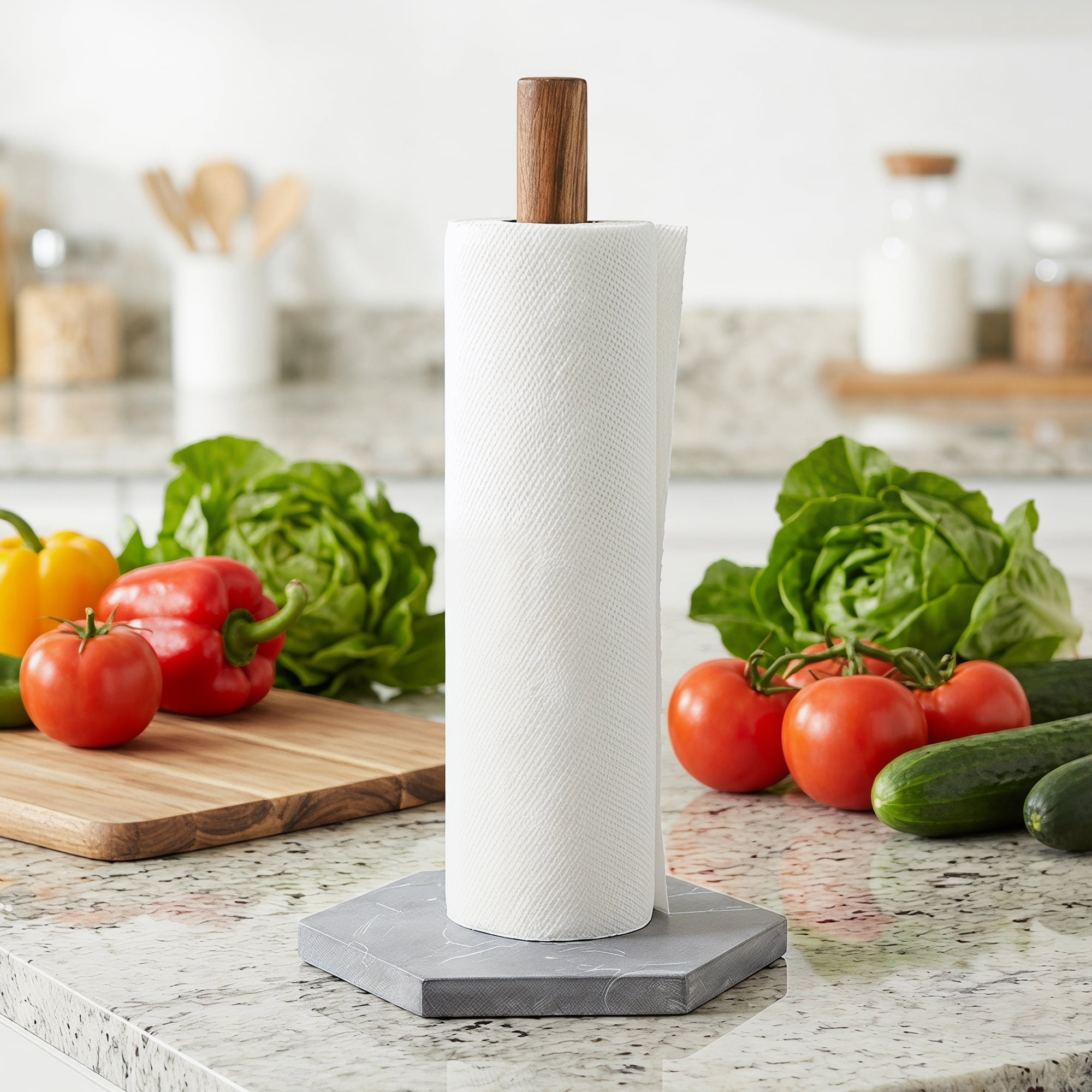 Unique Bargains Paper Towel Holder Countertop Non-Slip Base Marble Color F 12.6x5.9inch