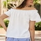 thumbnail image 4 of Camisas de Color Sólido para Mujeres Blusas de Hombro con Mangas Cortas Plisadas, Camisas de Verano Ligeras para Ocasional Y Fiesta, 4 of 7