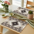 thumbnail image 6 of Brown Boho Placemats for Dinning Table Set of 4, Vintage Rustic Southwest Aztec Geometric Burlap Kitchen Place Mats Waterproof Cloth Table Mats, Indoor Outdoor Placemats Easy Clean Dinner Decor, 6 of 8