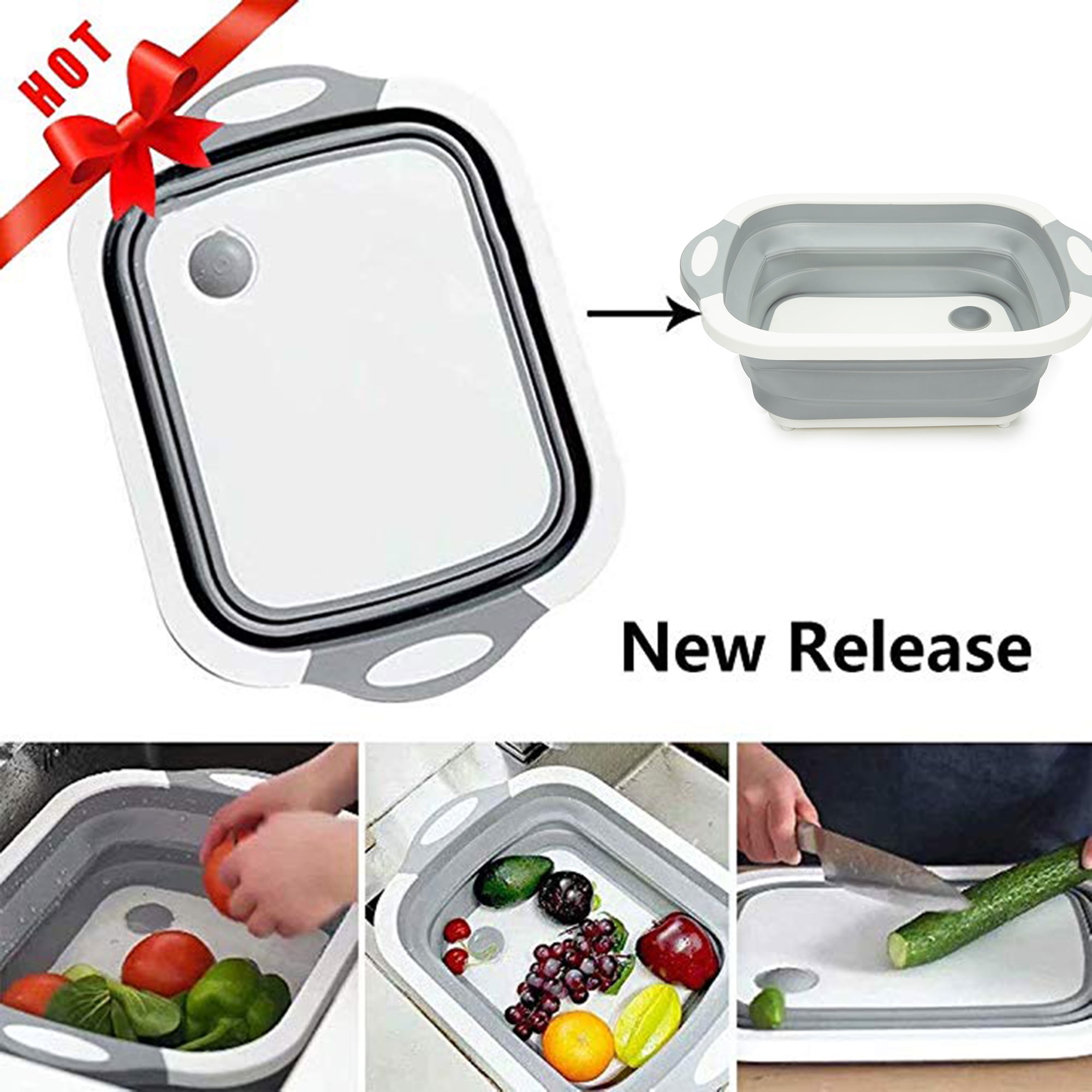 DALAIER Camping Dish Washing Tub Basin with Collapsible Cutting Board Colander,Basket with Draining Plug,Space Saving 3 in 1 Multifunction Storage Container for Kitchen Outdoor Travel
