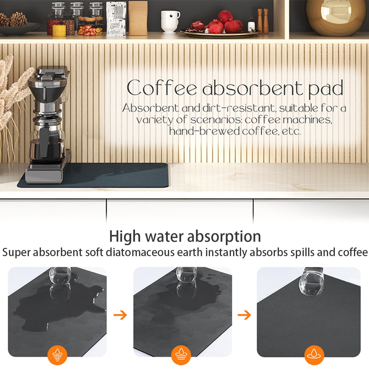 SUMLANS Coffee Bar Mat for Countertops, Coffee Bar Accessories Fit Under  Machine Coffee Maker Mat, Absorbent Hide Stain Rubber Backed Quick Dish