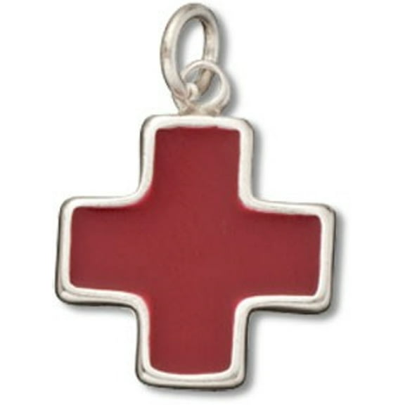 Sterling Silver 16" .8mm Box Chain 3D Red Enameled Christian Cross Pendant Necklace