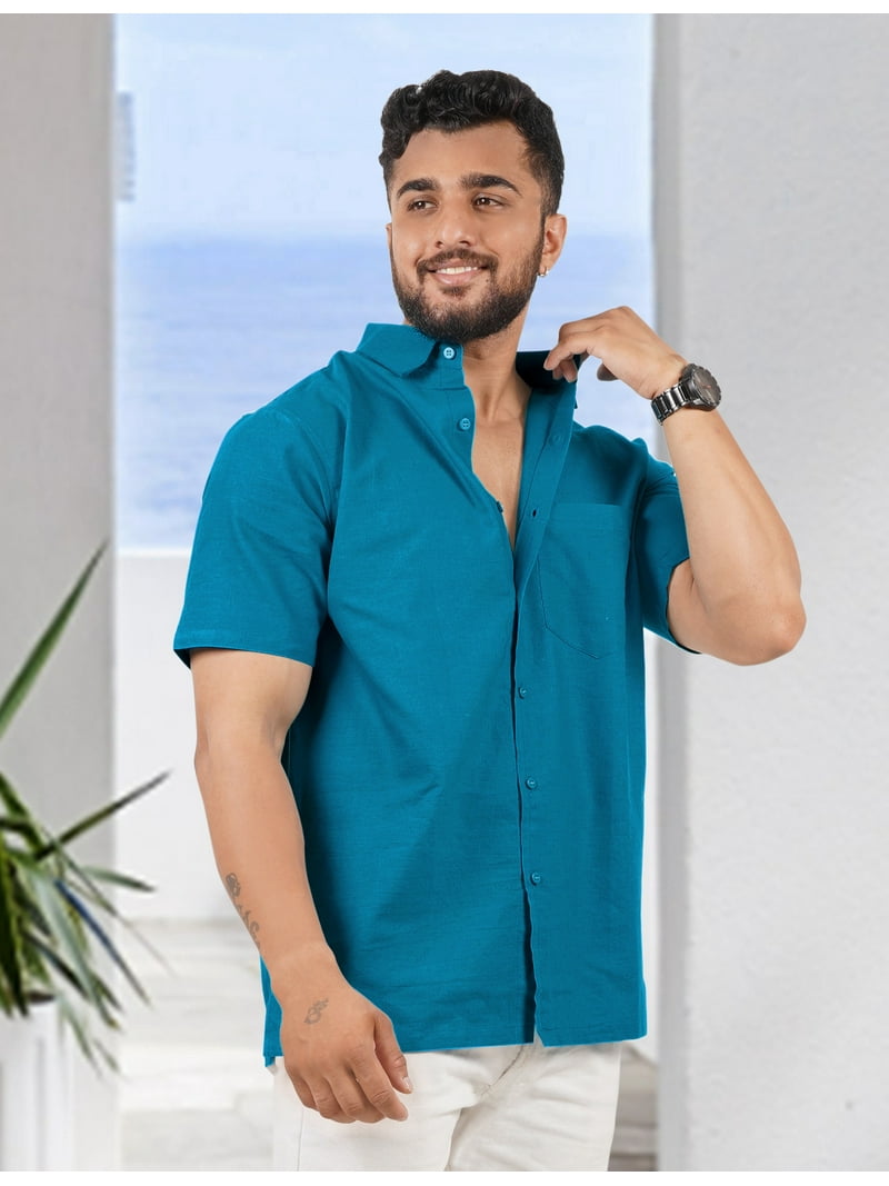 LA LEELA Men Short Sleeve Button Down Shirts Solid Shirt Summer Beach Tops with Pocket Spread Collar Casual Camp Vacation Shirts for Men M Blue Solid LA LEELA Men Short Sleeve Button Down Shirts Solid Shirt Summer Beach Tops with Pocket Spread Collar Casual Camp Vacation Shirts for Men M Blue Solid