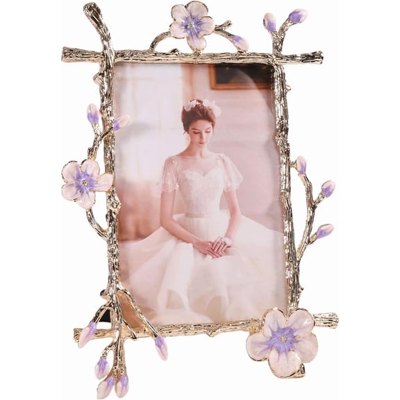 8.66x6.3 inch Golden Branches Textured Picture Frame Vintage Metal Flower Picture Photo Frames Retro Tabletop and Wall Hanging Home Decor