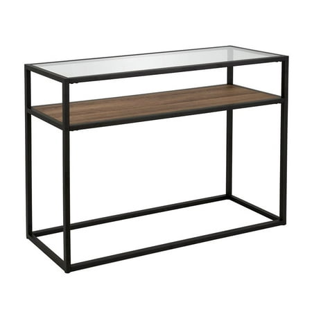 Evelyn&Zoe Modern Metal & Wood Console Table with Glass Top