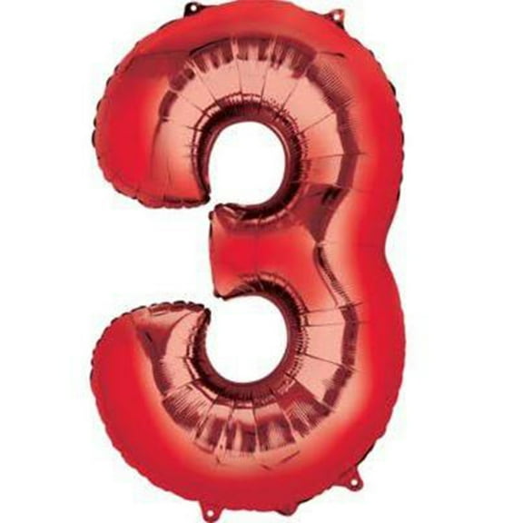 Giant Red Number 3 Foil Balloon 34"