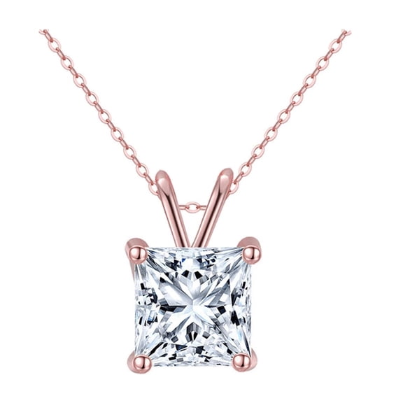 18k Rose Gold 1 Ct White Moissanite Pendant Necklace Plated by Paris Jewelry