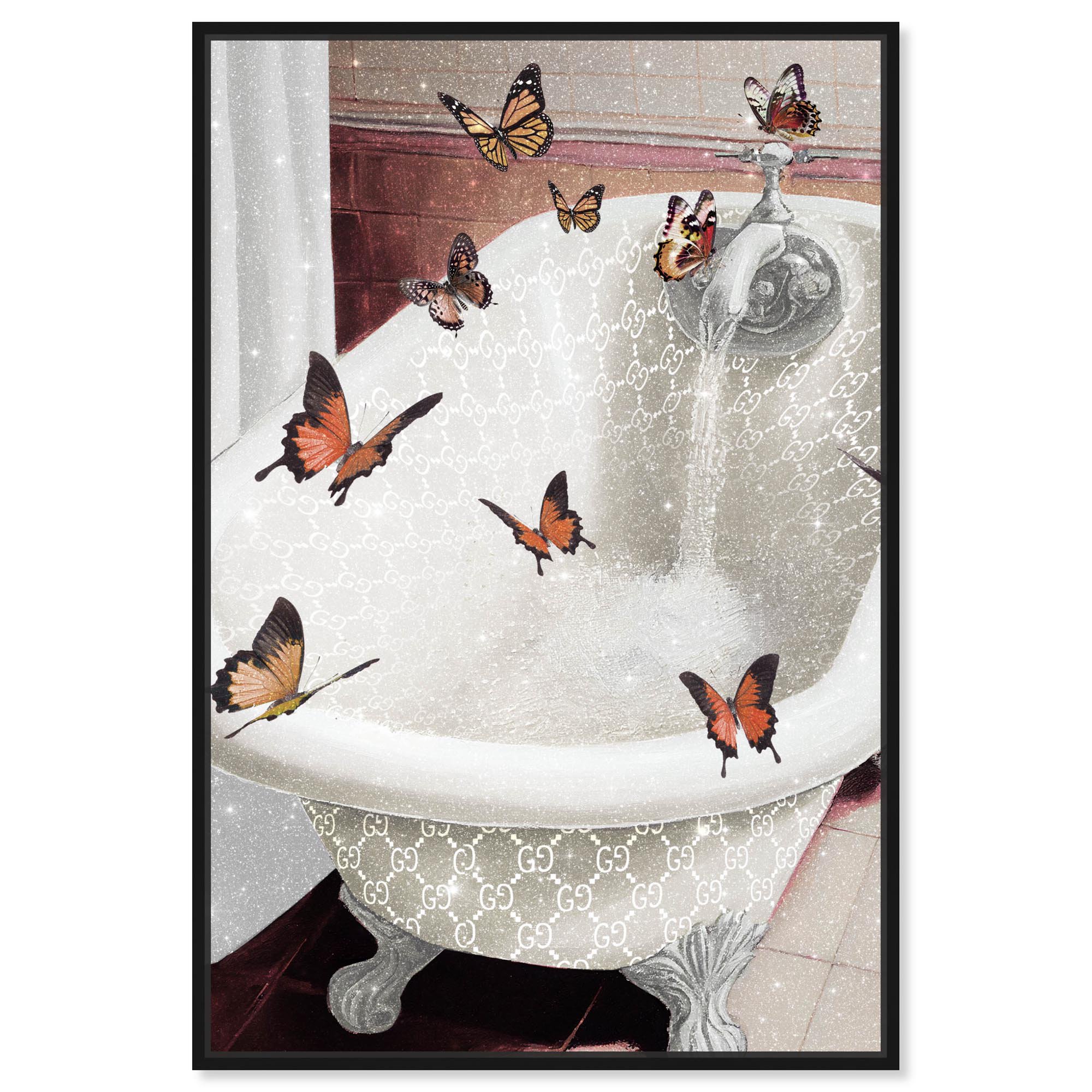 Light Butterfly Garden Glam Bath Canvas Print Trendy Bathroom Art by Art Remedy, Black Frame, 10 x 15