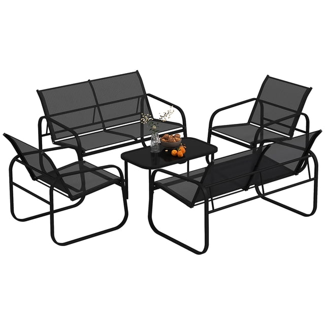 Outsunny 5 Piece Patio Furniture Set, Metal Outdoor Conversation Set, Black