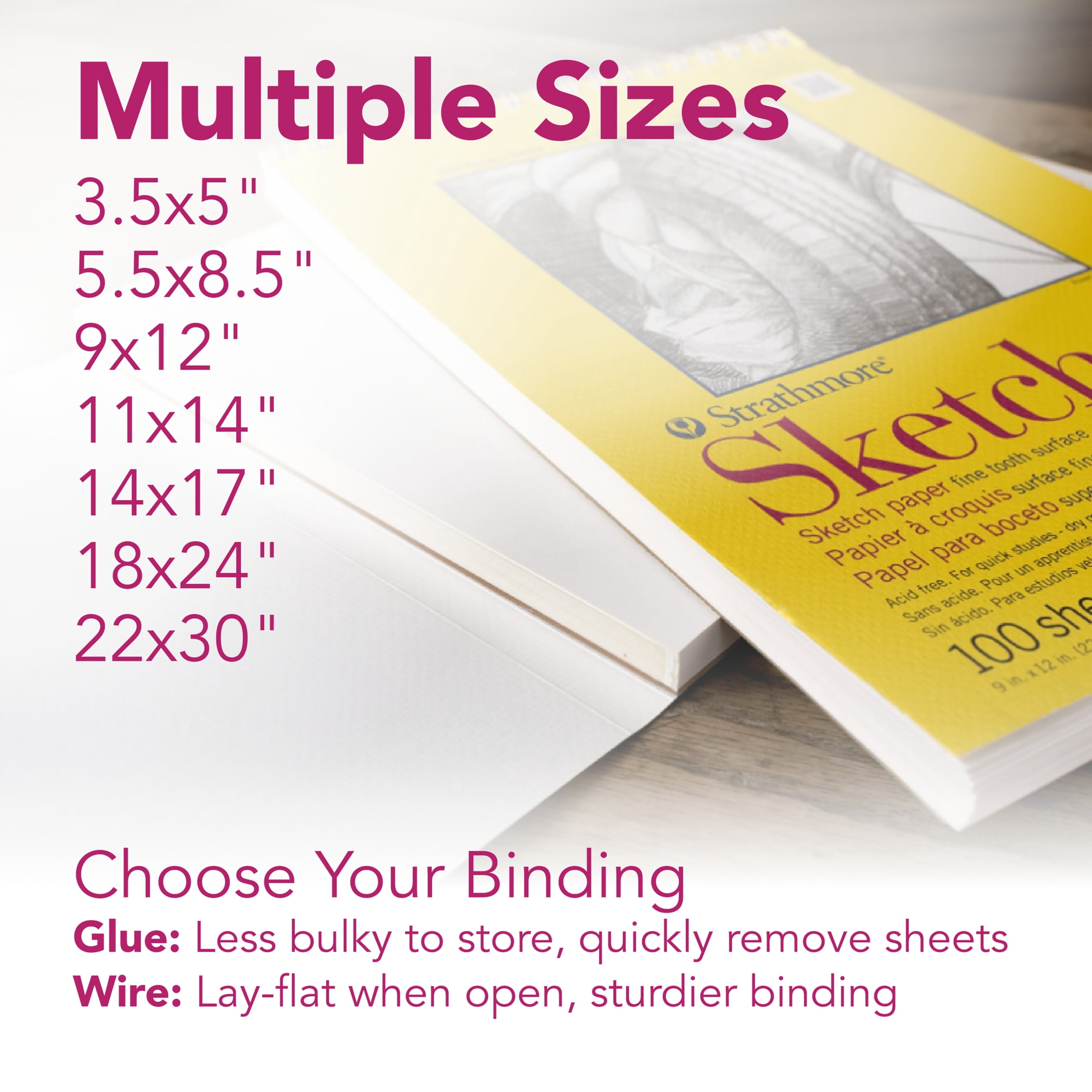 Strathmore Sketch Paper Pad, 300 Series, Spiral-Bound, 14in x 17in, 100 Sheets