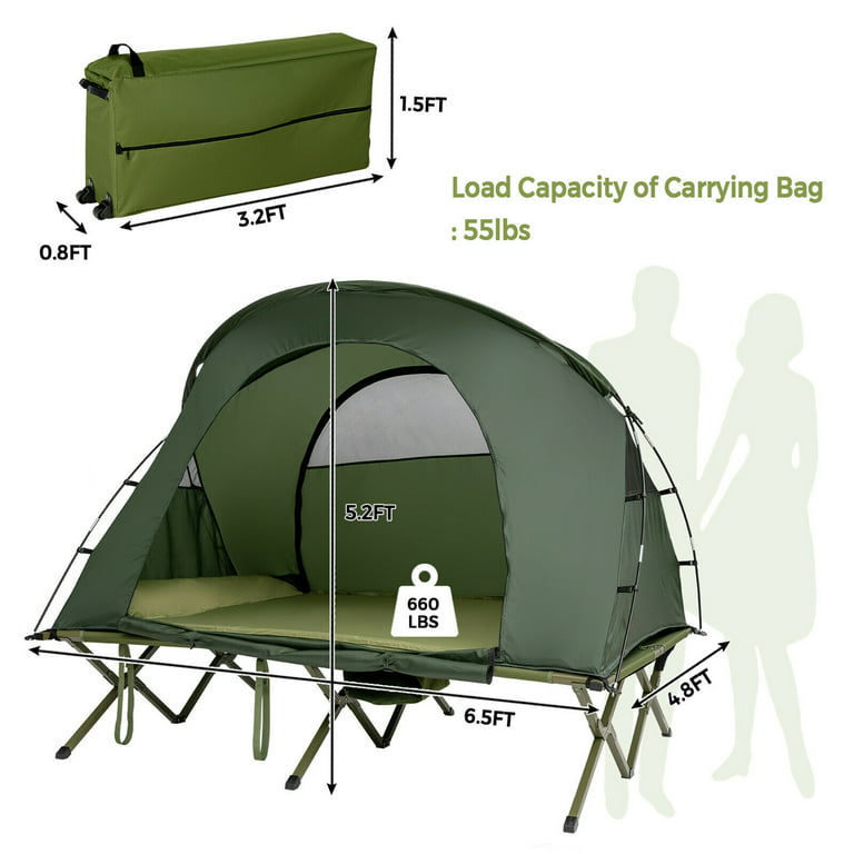Gymax 2-Person Outdoor Camping Tent Cot Compact Elevated Tent Set W/  External Cover Green 