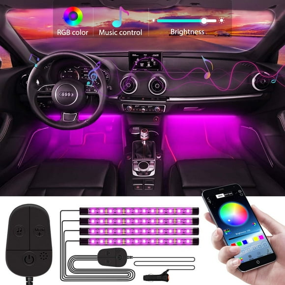 WILLED Car LED Interior Lights, App Control Smart Car Lights with DIY and Music Sync Mode, Waterproof RGB Under Dash Car Lighting Kits with Car Charger, 4PCS 48 LEDs Car Strip Lights, DC12V