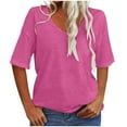 thumbnail image 7 of vigerkar Summer Tops for Women 2025 Women Casual Fashion Solid Color V Neck Short Sleeved T Shirt Basic Hot Pink, XXL, 7 of 7