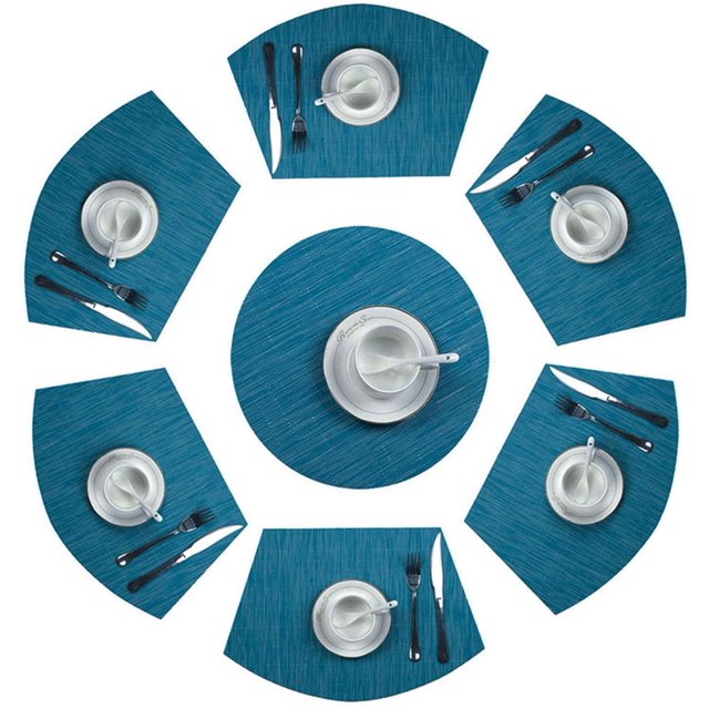 Juego de manteles individuales redondos de 7 manteles de PVC, juego de cuña, resistente al calor, lavable (azul) ACTIVE Biensenido a ACTIVE