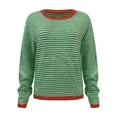 thumbnail image 5 of Duoif Sweaters for Women Trendy Women's Knitted Sweater Stripe Contrast Color Design Drop Shoulder Long Sleeve Pullover Casual Women's Sweaters Womens Tops Green XL, 5 of 6