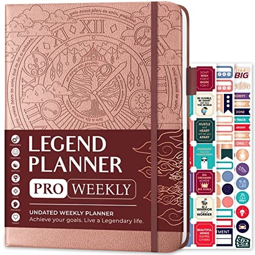Planificador Leyenda PRO Organizador tiempo Sin fecha Tapa dura 7x10' Pegatinas Dorado Legend Planner