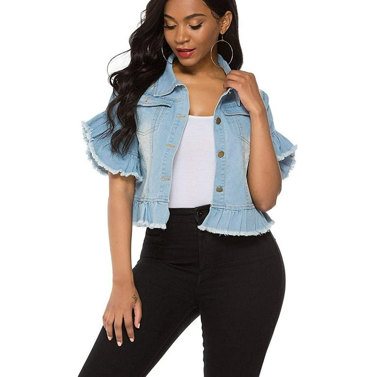 Frill sleeve denim jacket clearance