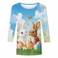 thumbnail image 5 of Alun Easter T Shirts for Women 2026 Funny Cute Bunny Egg Printed Graphic Tees Spring Summer Soft Comfort Casual 3/4 Sleeve Tops Happy Easter T-Shirt Festival Outfits 25-Sky Blue XL, 5 of 5